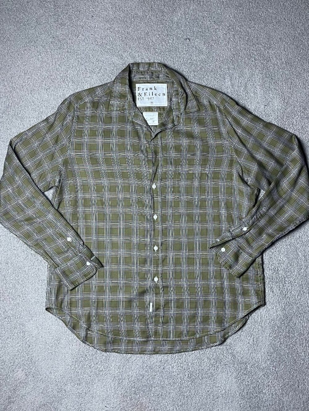 Frank & Eileen Italian Flannel Eileen Shirt Plaid Glitter Army Relaxed Womens XS